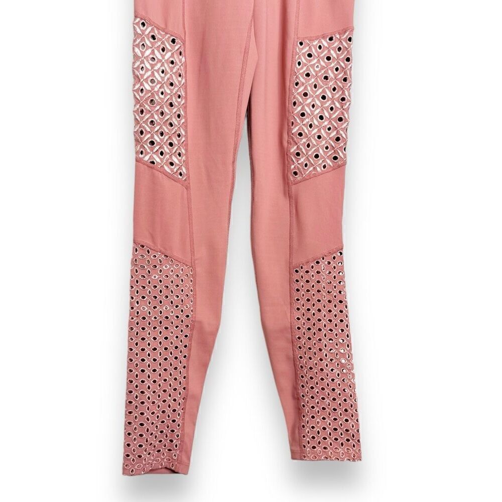 Carbon 38 Floral Eyelet Side Panel High-Rise Leggings Rose Pink Women’s Size S - Picture 5 of 7